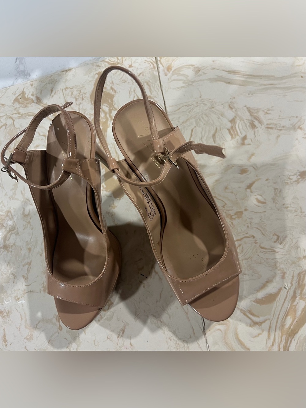Thalia Sodi Patent Slingback Heels in Taupe Nude
